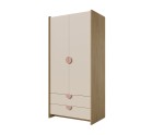 Zweitüriger Kleiderschrank 83 cm breit mit 2 Schubladen und Griffen in Puderrosa - NIRA 02