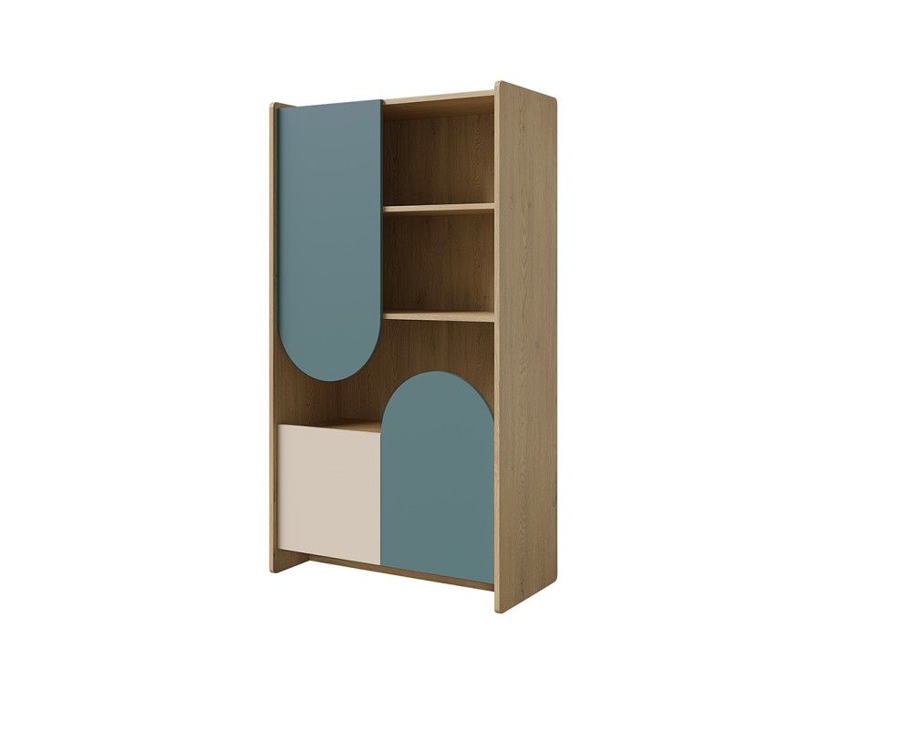 Modernes Regal mit 3 Türen und offenen Fächern, Bücherregal NIRA 07