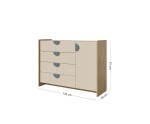 Kommode mit vier Schubladen und einem Schrank, Griffe in Meeresblau, NIRA 09
