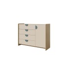 Kommode mit vier Schubladen und einem Schrank, Griffe in Meeresblau, NIRA 09