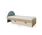 Einzelbett 90x200 cm universal mit ovalem Kopfteil und zwei Schubladen, NIRA 13 L/R