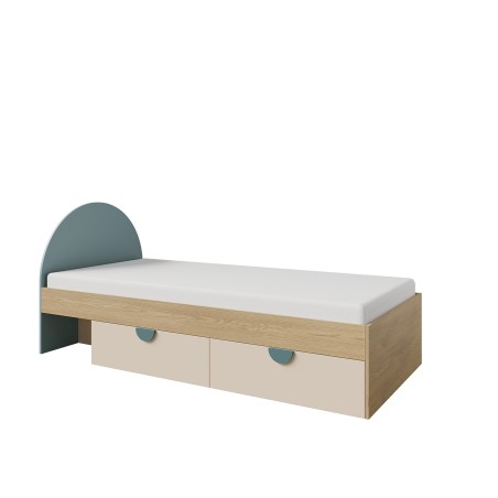 Einzelbett 90x200 cm universal mit ovalem Kopfteil und zwei Schubladen, NIRA 13 L/R