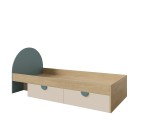 Einzelbett 90x200 cm universal mit ovalem Kopfteil und zwei Schubladen, NIRA 13 L/R