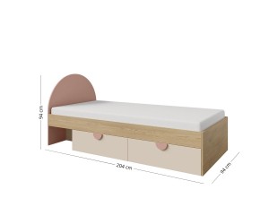 Jugendbett 90x200 cm universal mit ovalem Kopfteil und zwei Schubladen, NIRA 13 L/R
