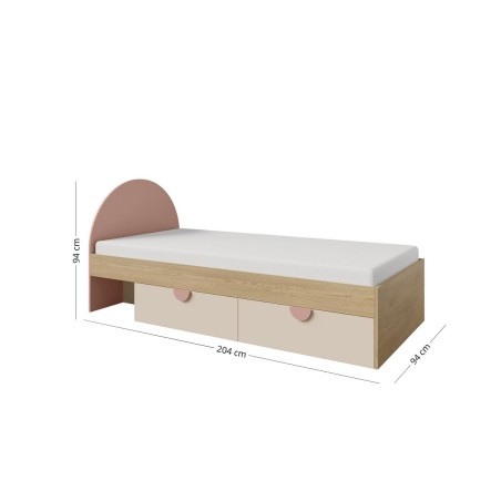 Jugendbett 90x200 cm universal mit ovalem Kopfteil und zwei Schubladen, NIRA 13 L/R