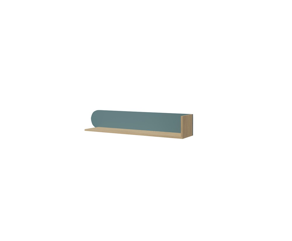 Wandregal 120 cm mit ovalem Dekorpaneel, Wandboard in Eiche Cremona/Meeeresblau, NIRA 15