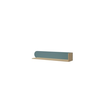 Wandregal 120 cm mit ovalem Dekorpaneel, Wandboard in Eiche Cremona/Meeeresblau, NIRA 15