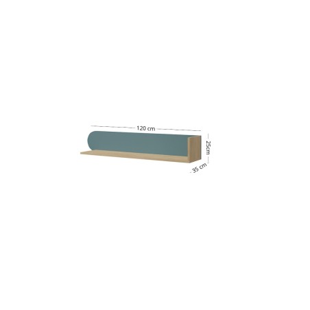 Wandregal 120 cm mit ovalem Dekorpaneel, Wandboard in Eiche Cremona/Meeeresblau, NIRA 15