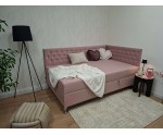 Stilvolles Eckbett 100x200 cm für Mädchen, Einzelbett Glamour mit Ziersteppung - Kristalle, JULIA 2M Stilvolles Eckbett 100x200 cm für Mädchen, Einzelbett Glamour mit Ziersteppung - Kristalle, JULIA 2M