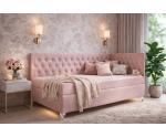 Stilvolles Eckbett 100x200 cm für Mädchen, Einzelbett Glamour mit Ziersteppung - Kristalle, JULIA 2M Stilvolles Eckbett 100x200 cm für Mädchen, Einzelbett Glamour mit Ziersteppung - Kristalle, JULIA 2M