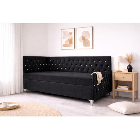Einzelbett 80x200 cm Glamour mit Kristallen, Fußteil und Bettkasten, JULIA 3M