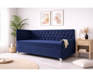 Schlafsofa 90x200 cm im Glamour-Stil mit Kristallen, Bonell-Matratze und Bettkasten, JULIA 3M