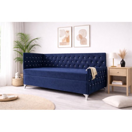 Schlafsofa 90x200 cm im Glamour-Stil mit Kristallen, Bonell-Matratze und Bettkasten, JULIA 3M