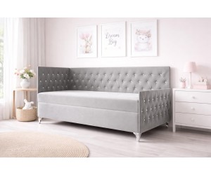 Glamour-Bett 100x200 cm mit Seitenteilen, Bettkasten, Bonell-Matratze, JULIA 3M