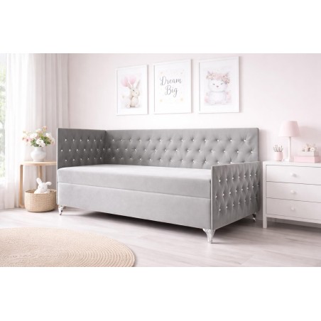 Glamour-Bett 100x200 cm mit Seitenteilen, Bettkasten, Bonell-Matratze, JULIA 3M