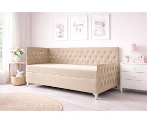 Polsterbett 120x200 cm mit Kopfteil, Fußteil und Bonell-Matratze, Kristalle im Glamour-Stil , JULIA 3M