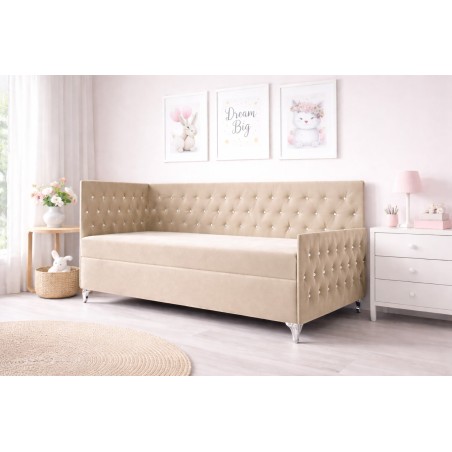Polsterbett 120x200 cm mit Kopfteil, Fußteil und Bonell-Matratze, Kristalle im Glamour-Stil , JULIA 3M