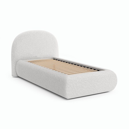 Jugendbett 90x200 cm Bouclé mit abgerundetem Kopfteil - Einzelbett FERRO 86