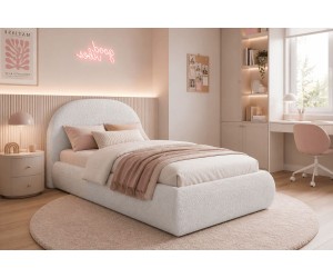 Jugendbett 90x200 cm Bouclé mit abgerundetem Kopfteil - Einzelbett FERRO 86