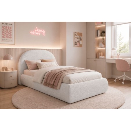 Jugendbett 90x200 cm Bouclé mit abgerundetem Kopfteil - Einzelbett FERRO 86