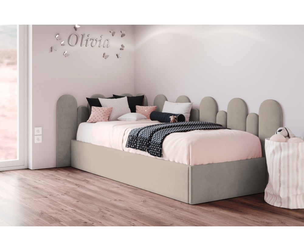 Einzelbett 90x200 cm mit Wandpaneelen 25x80 cm (x9 St.) und 15x68 cm (x7 St.), Jugendbett DIEGO SM 02 Einzelbett 90x200 cm mit Wandpaneelen 25x80 cm (x9 St.) und 15x68 cm (x7 St.), Jugendbett DIEGO SM 02