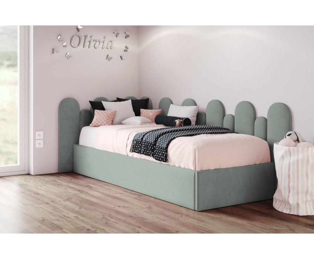 Einzelbett 90x200 cm mit Wandpaneelen 25x80 cm (x9 St.) und 15x68 cm (x7 St.), Jugendbett DIEGO SM 02 Einzelbett 90x200 cm mit Wandpaneelen 25x80 cm (x9 St.) und 15x68 cm (x7 St.), Jugendbett DIEGO SM 02