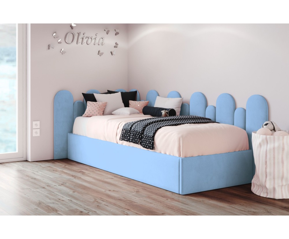 Einzelbett 90x200 cm mit Wandpaneelen 25x80 cm (x9 St.) und 15x68 cm (x7 St.), Jugendbett DIEGO SM 02