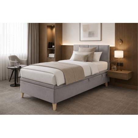 Hotelbett 90x200 cm für Pensionen und Gästezimmer, mit Bettkasten und gepolstertem Kopfteil, INTARO A8