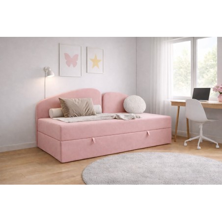 Kinderbett 80x200 cm mit BONELL-Matratze und Bettkasten, Polsterbett LEONARD 2M