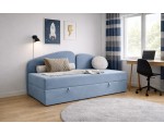 Jugendbett 90x200 cm mit Matratze, Rückenlehne und Stauraum, Einzelbett LEONARD 2M