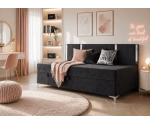 Einzelbett 90x200 cm silbernen Dekorleisten, Bettkasten und Metallfüßen, Polsterbett MEDIOLAN 3M