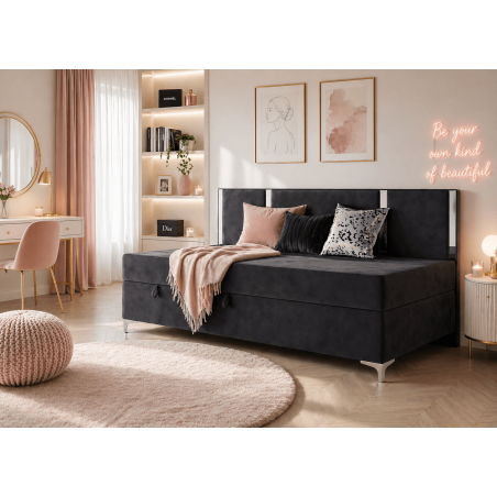 Einzelbett im Glamour-Stil 120x200 cm mit dekorativer Rückenlehne, Schlafcouch MEDIOLAN 3M