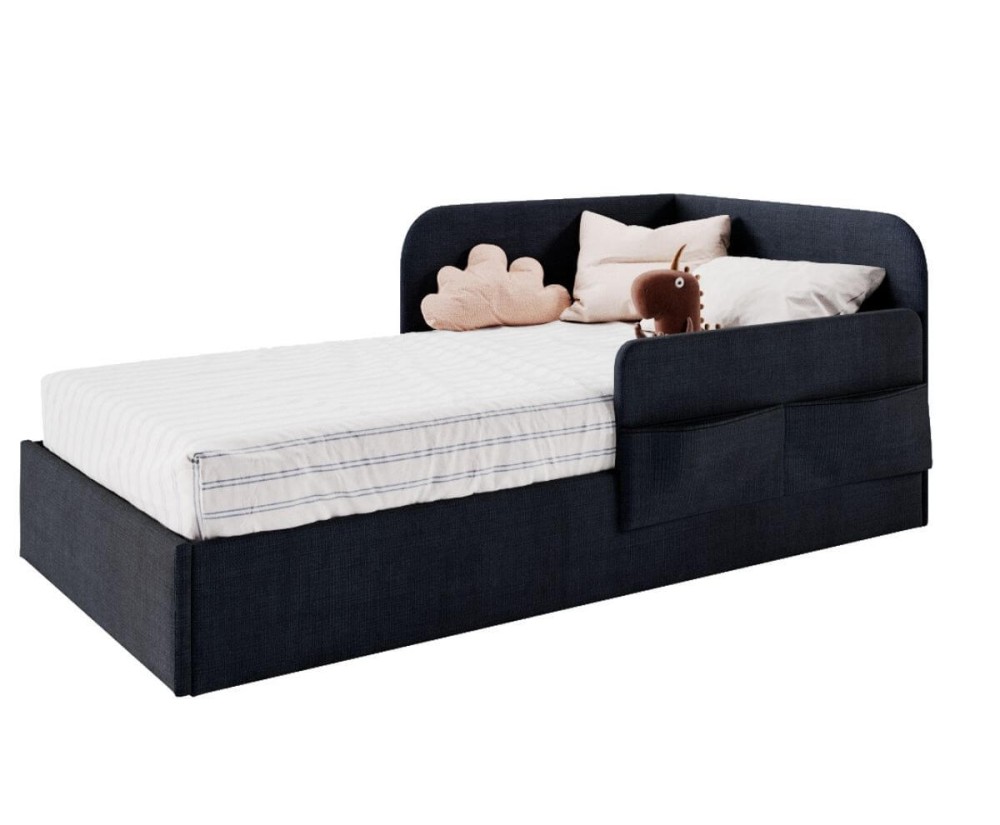 Bequemes Jugendbett 90x200 mit RAUSFALLSCHUTZ und Taschen - OLIMPIA SM 02K