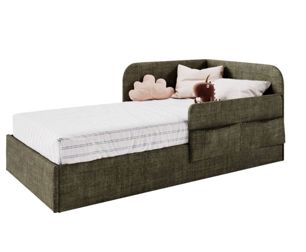 Bequemes Jugendbett 90x200 mit RAUSFALLSCHUTZ und Taschen - OLIMPIA SM 02K