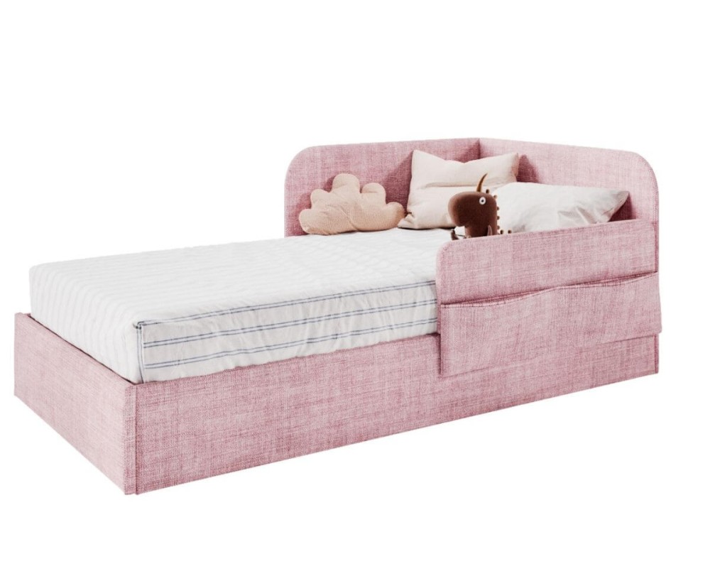 Modernes Polsterbett 120x200 mit RAUSFALLSCHUTZ, Taschen und Stauraum - OLIMPIA SM 02K Modernes Polsterbett 120x200 mit RAUSFALLSCHUTZ, Taschen und Stauraum - OLIMPIA SM 02K