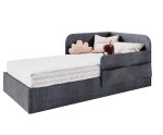 Modernes Polsterbett 120x200 mit RAUSFALLSCHUTZ, Taschen und Stauraum - OLIMPIA SM 02K Modernes Polsterbett 120x200 mit RAUSFALLSCHUTZ, Taschen und Stauraum - OLIMPIA SM 02K