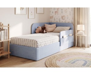 Modernes Polsterbett 120x200 mit RAUSFALLSCHUTZ, Taschen und Stauraum - OLIMPIA SM 02K