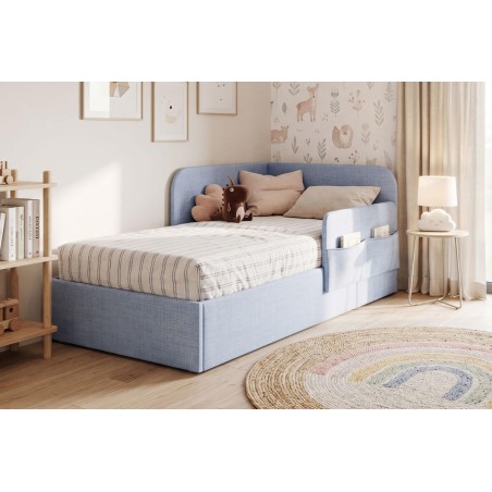 Modernes Polsterbett 120x200 mit RAUSFALLSCHUTZ, Taschen und Stauraum - OLIMPIA SM 02K
