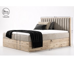 Boxspringbett 140x200 cm, Ehebett mit Bettkasten, vertikale Nähte, PRATO K13