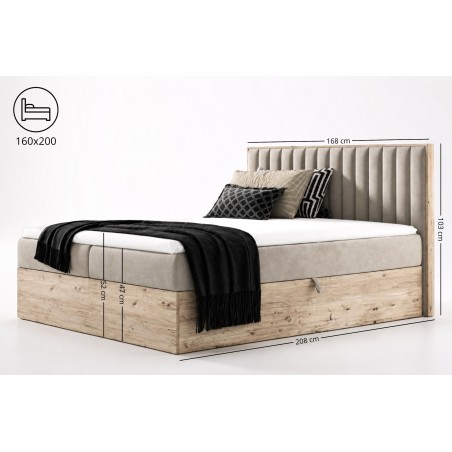 Stilvolles Bett 160x200 cm mit Matratze und Topper, Ehebett mit Bettkasten, vertikale Nähte, PRATO K13