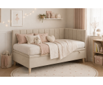 Jugendbett 90x200 cm mit Stauraum und Holzfüßen, Polsterbett INTARO A9