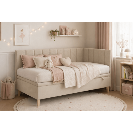 Eckbett 100x200 cm mit Bettkasten und gepolsterten Seitenteilen, Jugendbett INTARO A9