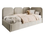 Eckbett 100x200 cm RECHTS mit weichen Seitenteilen und Bettkasten, Velvetstoff Riviera 21 seidengrau,  MARGO SM 02