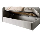 Eckbett 100x200 cm RECHTS mit weichen Seitenteilen und Bettkasten, Velvetstoff Riviera 21 seidengrau,  MARGO SM 02