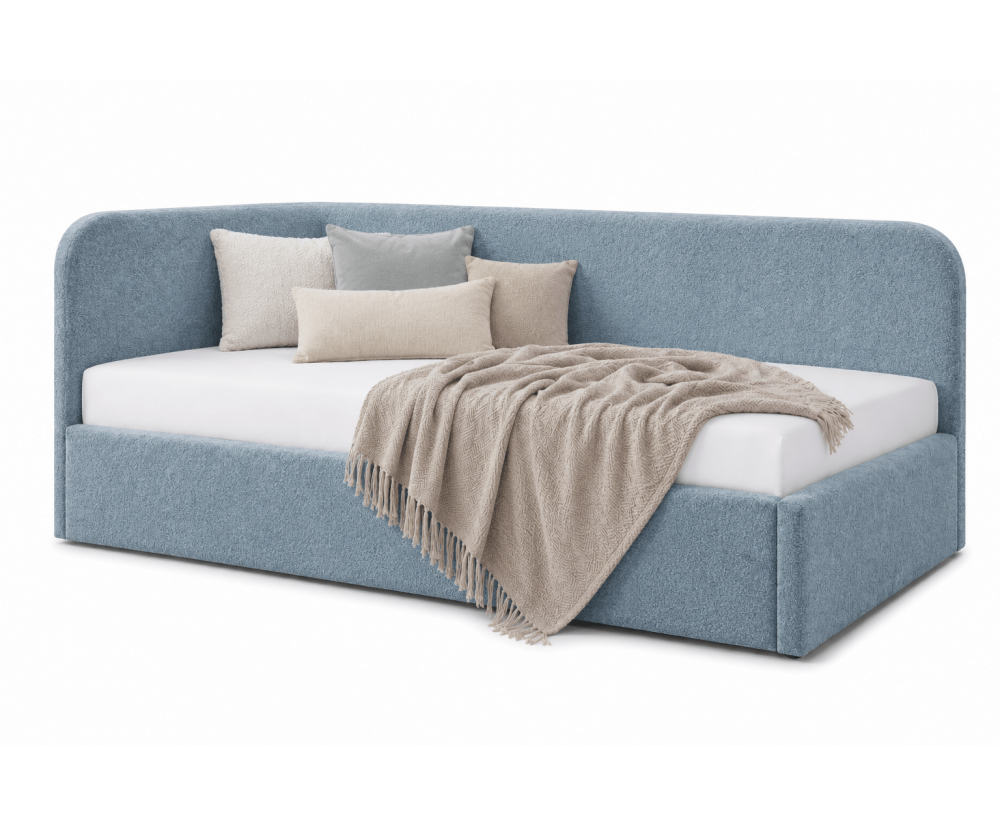 Jugendbett 90x200 mit zwei Schlafplätzen und geräumiger Schublade, funktionales Ausziehbett in Bouclé ALVIN 04 MN