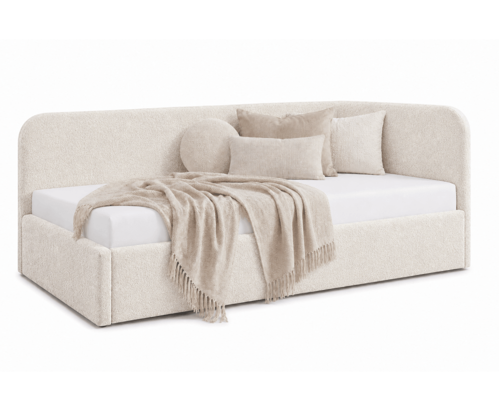 Jugendbett 90x200 mit zwei Schlafplätzen und geräumiger Schublade, funktionales Ausziehbett in Bouclé ALVIN 04 MN