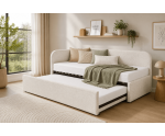 Jugendbett 90x200 mit zwei Schlafplätzen und geräumiger Schublade, funktionales Ausziehbett in Bouclé ALVIN 04 MN