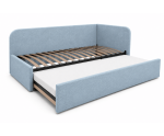 Jugendbett 90x200 mit zwei Schlafplätzen und geräumiger Schublade, funktionales Ausziehbett in Bouclé ALVIN 04 MN