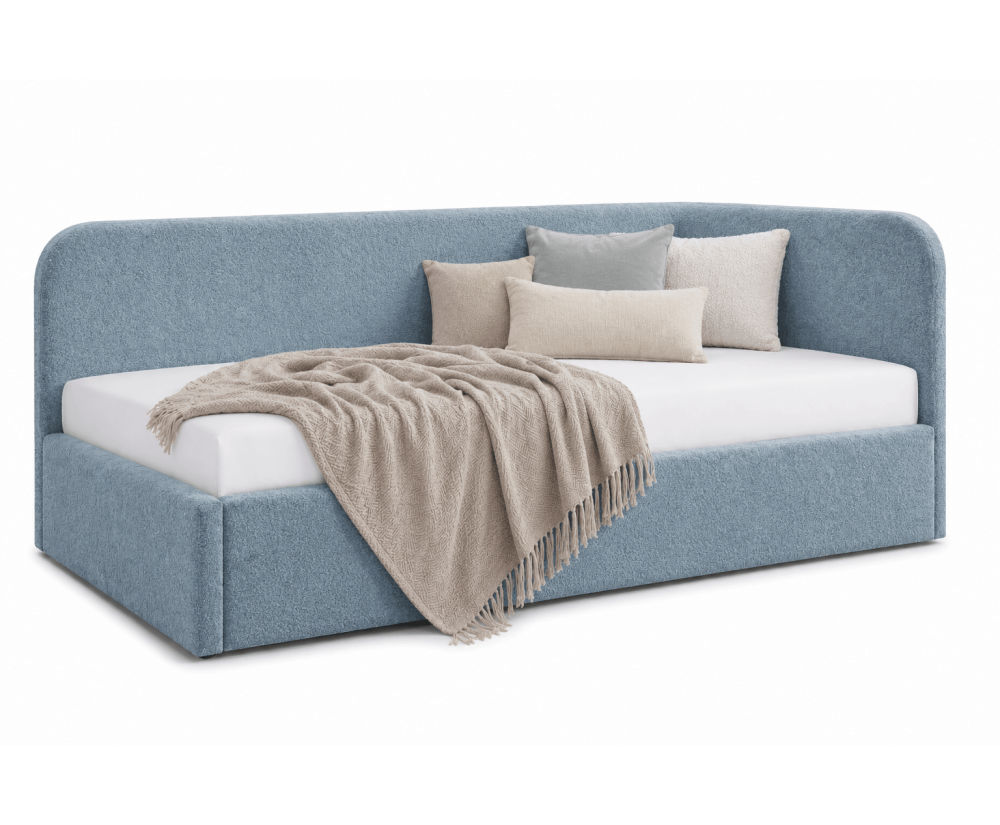 Kinderbett 100x200 mit 2 Liegeflächen und geräumigem Stauraum, funktionales Ausziehbett 2in1 in Bouclé ALVIN 04 MN