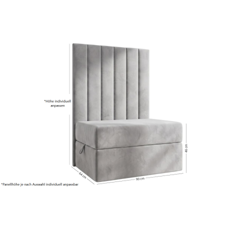 Sitzpouf 90x60 mit Stauraum und maßgefertigte Polsterpaneele, INTARO P1/BETA